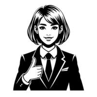 Black and white Silhouette of a female business woman manager holding thumbs up in a business outfit vector