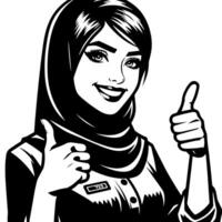 Black and white Silhouette of a group of a female muslim woman holding thumbs up in a casual outfit vector