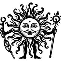 Black and white Silhouette of a sun symbol with a smiling happy Face vector