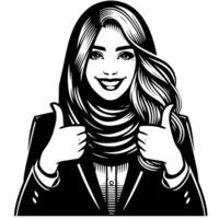 Black and white Silhouette of a group of a female muslim woman holding thumbs up in a casual outfit vector