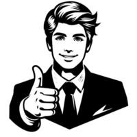 Black and white Silhouette of a shop manager holding thumbs up and smiling Face vector