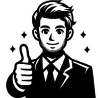 Black and white Silhouette of a shop manager holding thumbs up and smiling Face vector