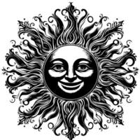 Black and white Silhouette of a sun symbol with a smiling happy Face vector