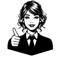 Black and white Silhouette of a female business woman manager holding thumbs up in a business outfit vector