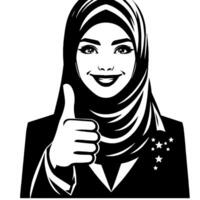 Black and white Silhouette of a group of a female muslim woman holding thumbs up in a casual outfit vector