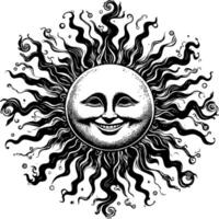 Black and white Silhouette of a sun symbol with a smiling happy Face vector