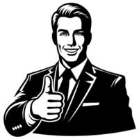 Black and white Silhouette of a shop manager holding thumbs up and smiling Face vector