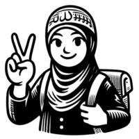 Black and white Silhouette of a muslim guy showing the peace sign scribble vector