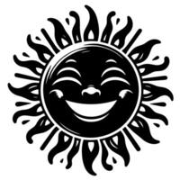 Black and white Silhouette of a sun symbol with a smiling happy Face vector