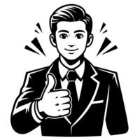 Black and white Silhouette of a shop manager holding thumbs up and smiling Face vector