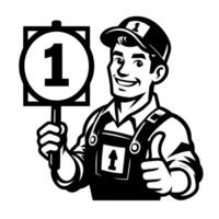 Black and white Silhouette of a plumber holding thumbs up and smiling Face vector