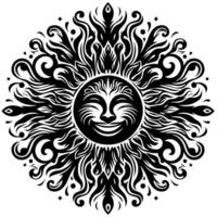 Black and white Silhouette of a sun symbol with a smiling happy Face vector