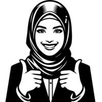 Black and white Silhouette of a group of a female muslim woman holding thumbs up in a casual outfit vector