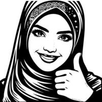 Black and white Silhouette of a group of a female muslim woman holding thumbs up in a casual outfit vector