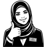 Black and white Silhouette of a group of a female muslim woman holding thumbs up in a casual outfit vector