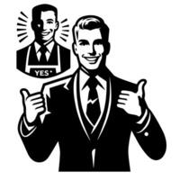 Black and white Silhouette of a shop manager holding thumbs up and smiling Face vector