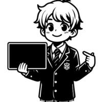 Black and white Silhouette of a student guy showing the peace sign scribble vector