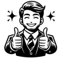 Black and white Silhouette of a shop manager holding thumbs up and smiling Face vector