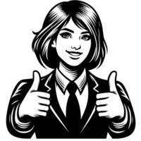 Black and white Silhouette of a female business woman manager holding thumbs up in a business outfit vector