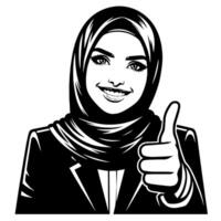 Black and white Silhouette of a group of a female muslim woman holding thumbs up in a casual outfit vector