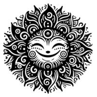 Black and white Silhouette of a sun symbol with a smiling happy Face vector