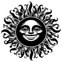 Black and white Silhouette of a sun symbol with a smiling happy Face vector