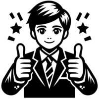 Black and white Silhouette of a shop manager holding thumbs up and smiling Face vector