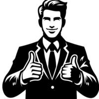 Black and white Silhouette of a shop manager holding thumbs up and smiling Face vector