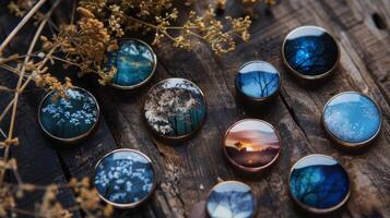 Handcrafted Jewelry With Nature-Inspired Designs Displayed on Wood photo