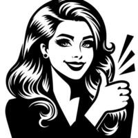 Black and white Silhouette of a female business woman manager holding thumbs up in a business outfit vector