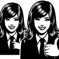 Black and white Silhouette of a group of a female muslim woman holding thumbs up in a casual outfit vector