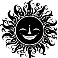 Black and white Silhouette of a sun symbol with a smiling happy Face vector