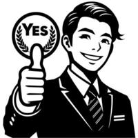 Black and white Silhouette of a shop manager holding thumbs up and smiling Face vector