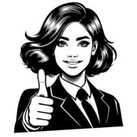 Black and white Silhouette of a group of a female indian woman holding thumbs up in a casual outfit Sari vector