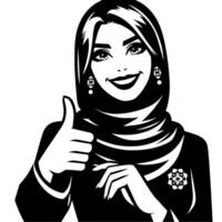 Black and white Silhouette of a group of a female muslim woman holding thumbs up in a casual outfit vector