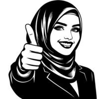 Black and white Silhouette of a group of a female muslim woman holding thumbs up in a casual outfit vector