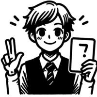 Black and white Silhouette of a student guy showing the peace sign scribble vector