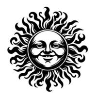 Black and white Silhouette of a sun symbol with a smiling happy Face vector