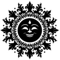 Black and white Silhouette of a sun symbol with a smiling happy Face vector