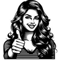 Black and white Silhouette of a group of a female indian woman holding thumbs up in a casual outfit Sari vector