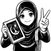 Black and white Silhouette of a muslim guy showing the peace sign scribble vector