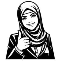 Black and white Silhouette of a group of a female muslim woman holding thumbs up in a casual outfit vector