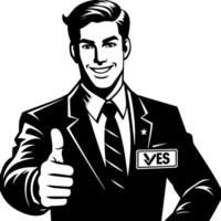 Black and white Silhouette of a shop manager holding thumbs up and smiling Face vector