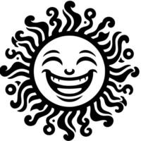 Black and white Silhouette of a sun symbol with a smiling happy Face vector