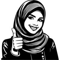 Black and white Silhouette of a group of a female muslim woman holding thumbs up in a casual outfit vector