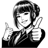 Black and white Silhouette of a group of a female muslim woman holding thumbs up in a casual outfit vector