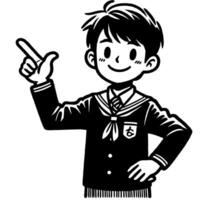 Black and white Silhouette of a student guy showing the peace sign scribble vector