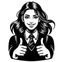 Black and white Silhouette of a group of a female muslim woman holding thumbs up in a casual outfit vector