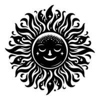 Black and white Silhouette of a sun symbol with a smiling happy Face vector