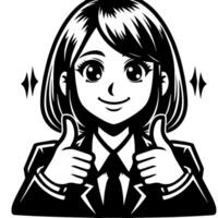 Black and white Silhouette of a female business woman manager holding thumbs up in a business outfit vector